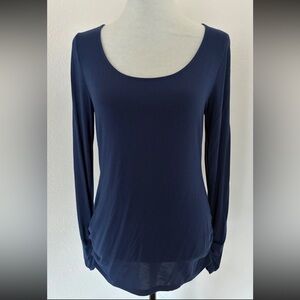 ELIE TAHARI Womens Ladies Navy Blue Gathered Sleeves Tunic Blouse Top Shirt Sz M